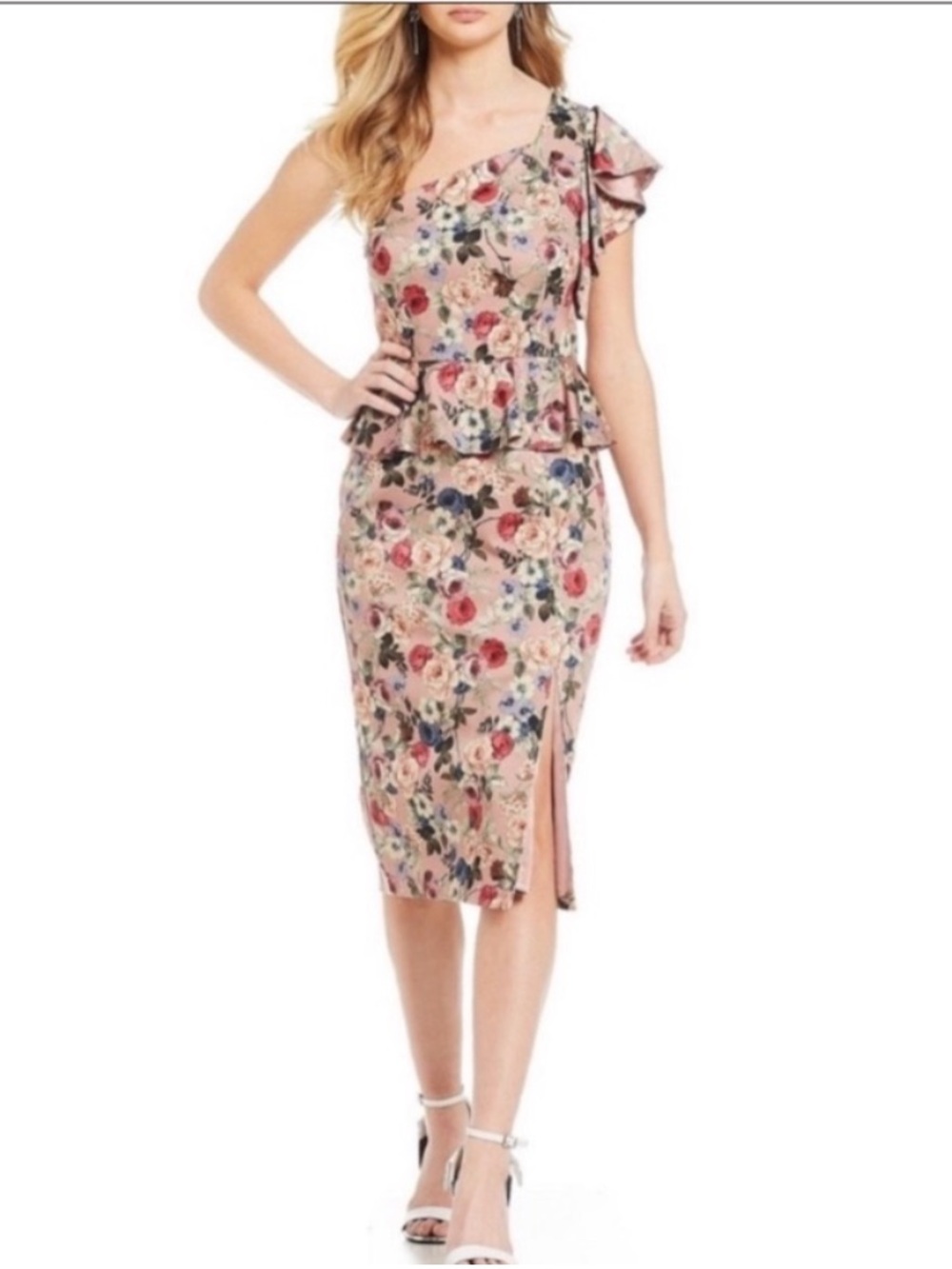 Gianni Bini Danielle One Shoulder Floral Peplum Dress NWT Size 12